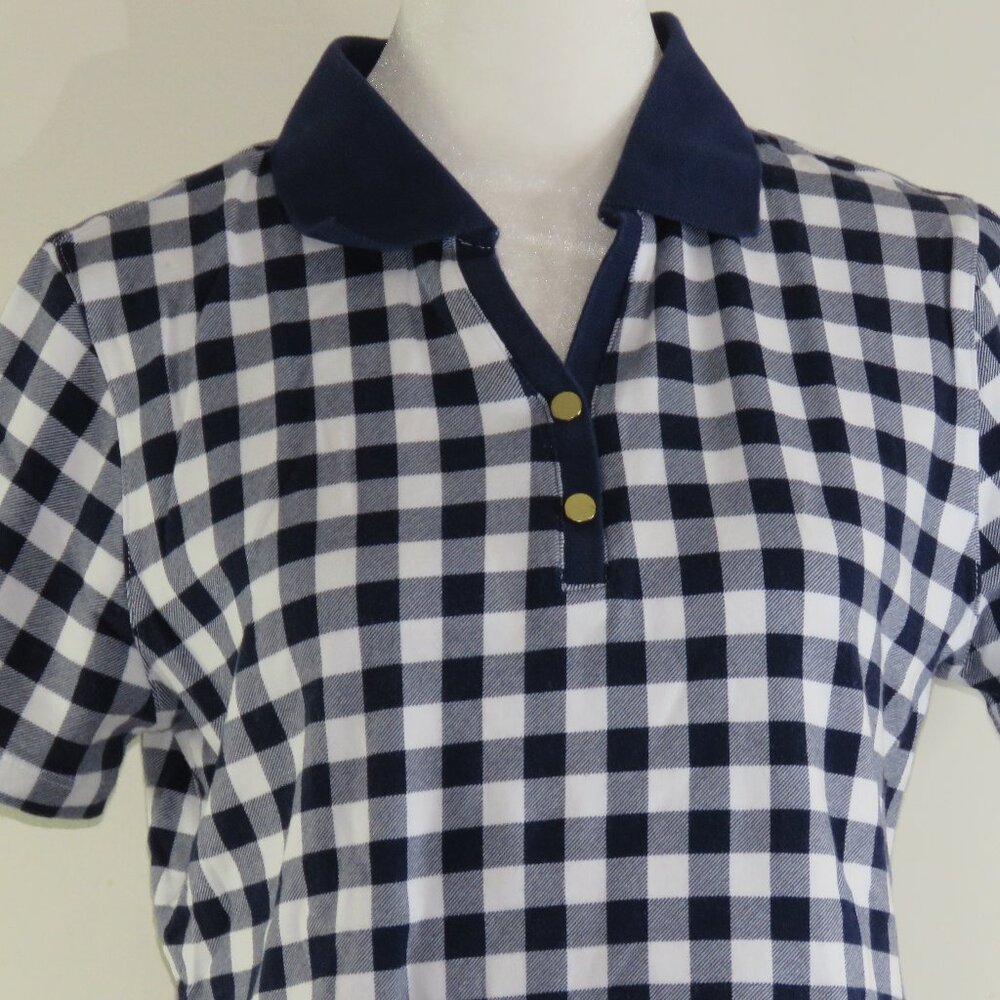 Kim Rogers Blue & White Checkered Short-Sleeve Perfectly Soft Polo Size S C1465